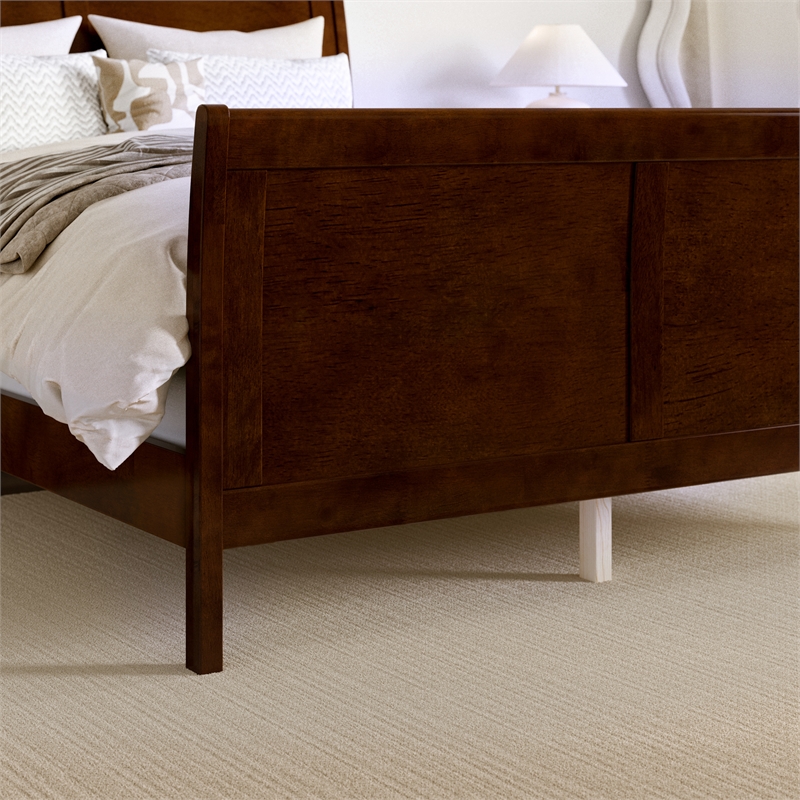 Leo & Lacey Full Wood Foundation Bed Frame with Matching Footboard Walnut