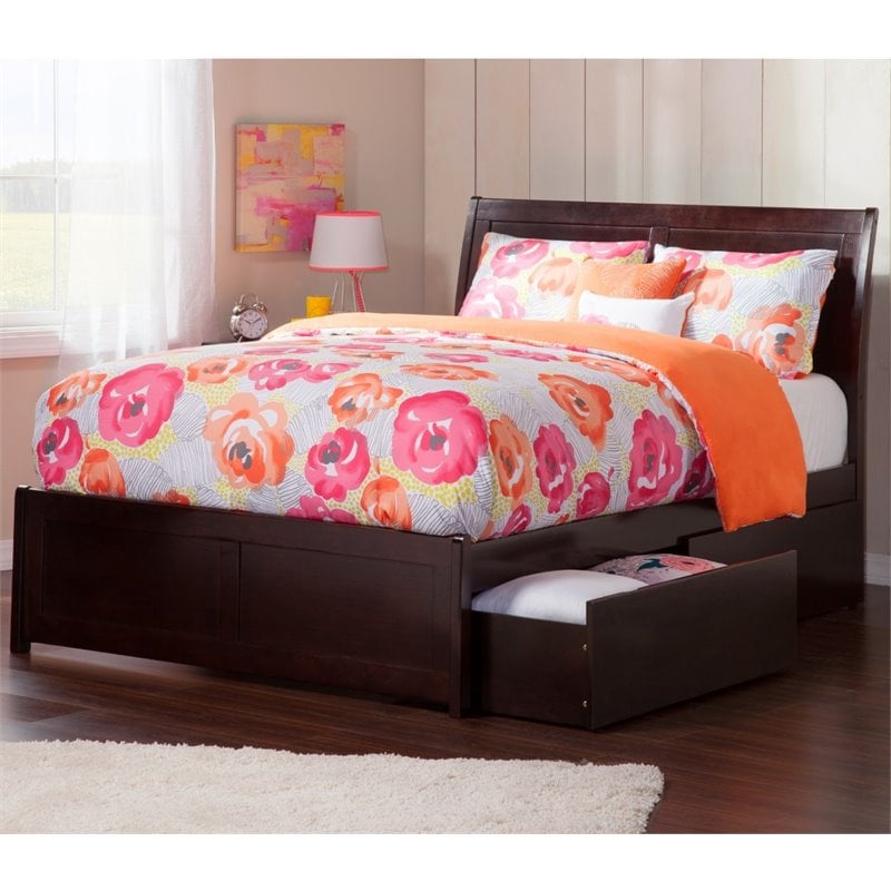 Leo & Lacey Full Storage Wood Platform Bed with Footboard in Espresso