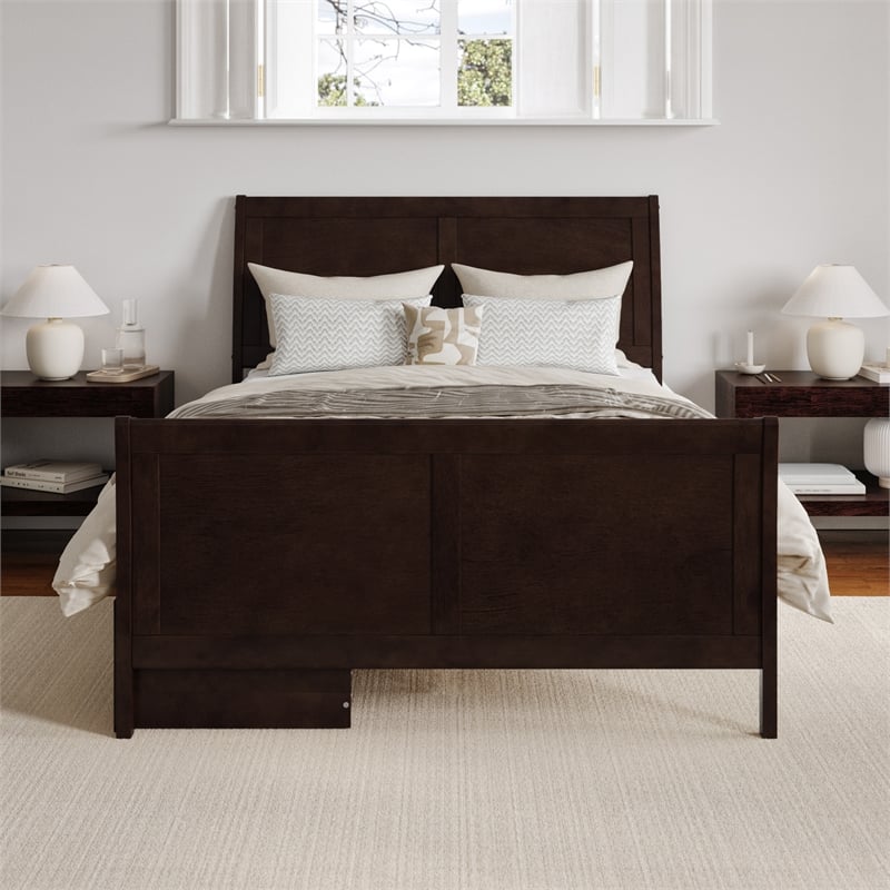 Leo & Lacey Full Storage Wood Platform Bed with Footboard in Espresso