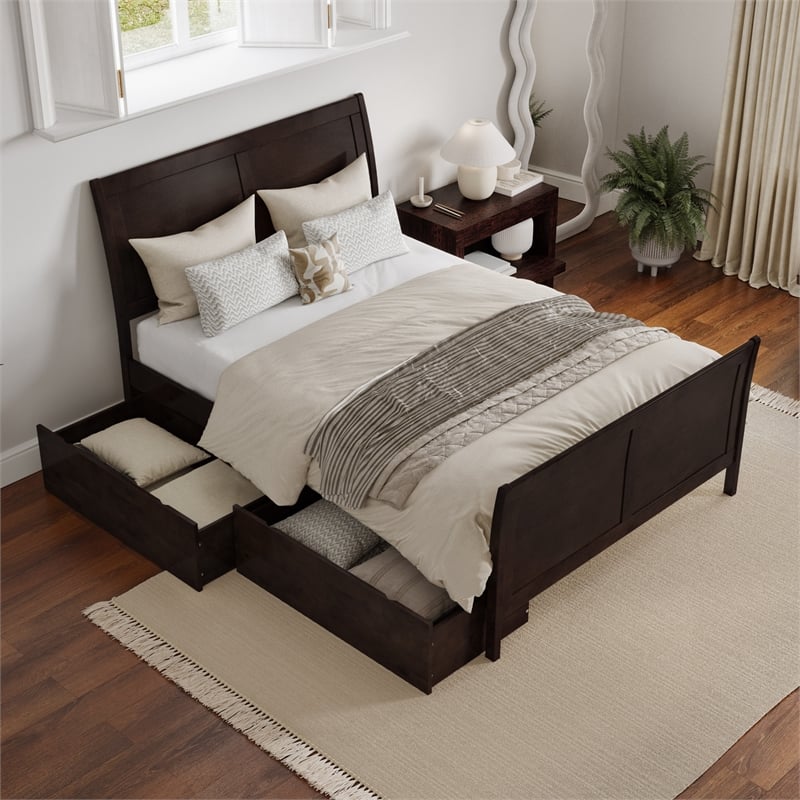Leo & Lacey Full Storage Wood Platform Bed with Footboard in Espresso