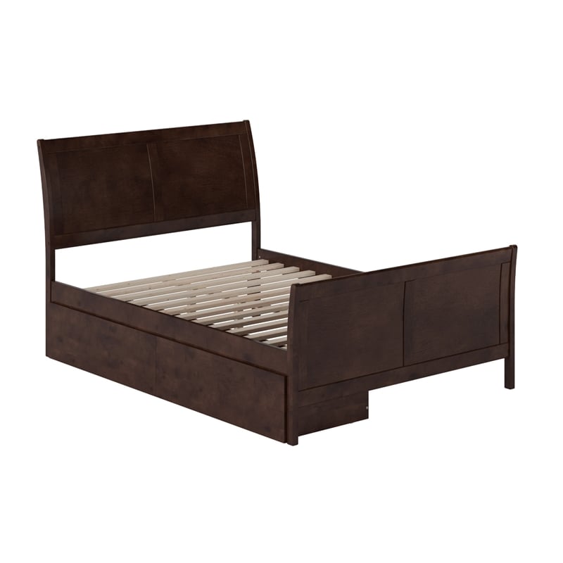Leo & Lacey Full Storage Wood Platform Bed with Footboard in Espresso