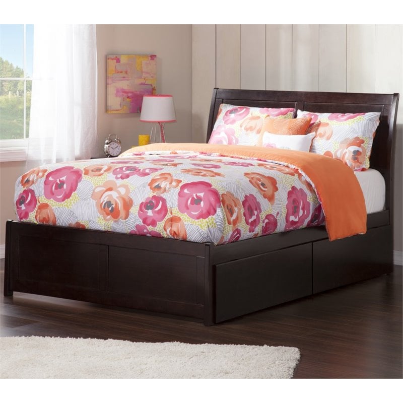 Leo & Lacey Full Storage Wood Platform Bed with Footboard in Espresso