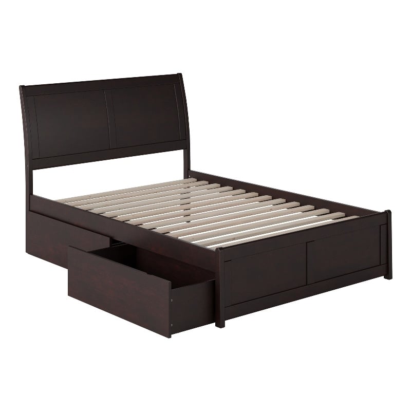 Leo & Lacey Full Storage Wood Platform Bed with Footboard in Espresso