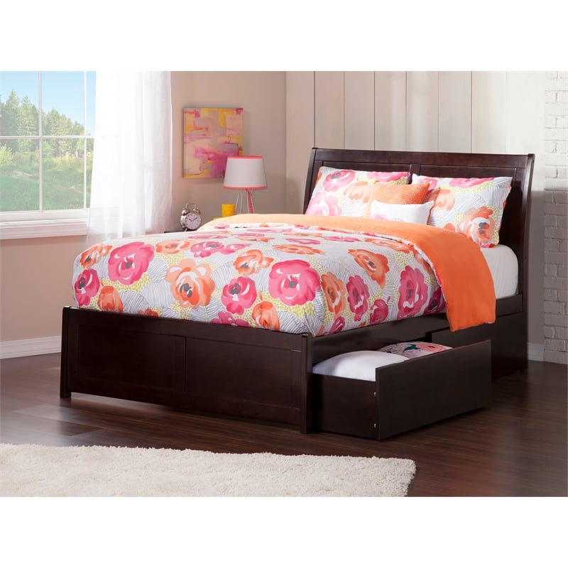 Leo & Lacey Full Storage Wood Platform Bed with Footboard in Espresso