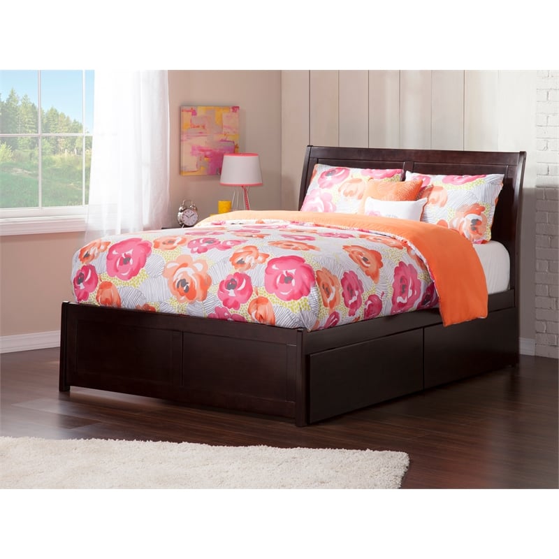 Leo & Lacey Full Storage Wood Platform Bed with Footboard in Espresso