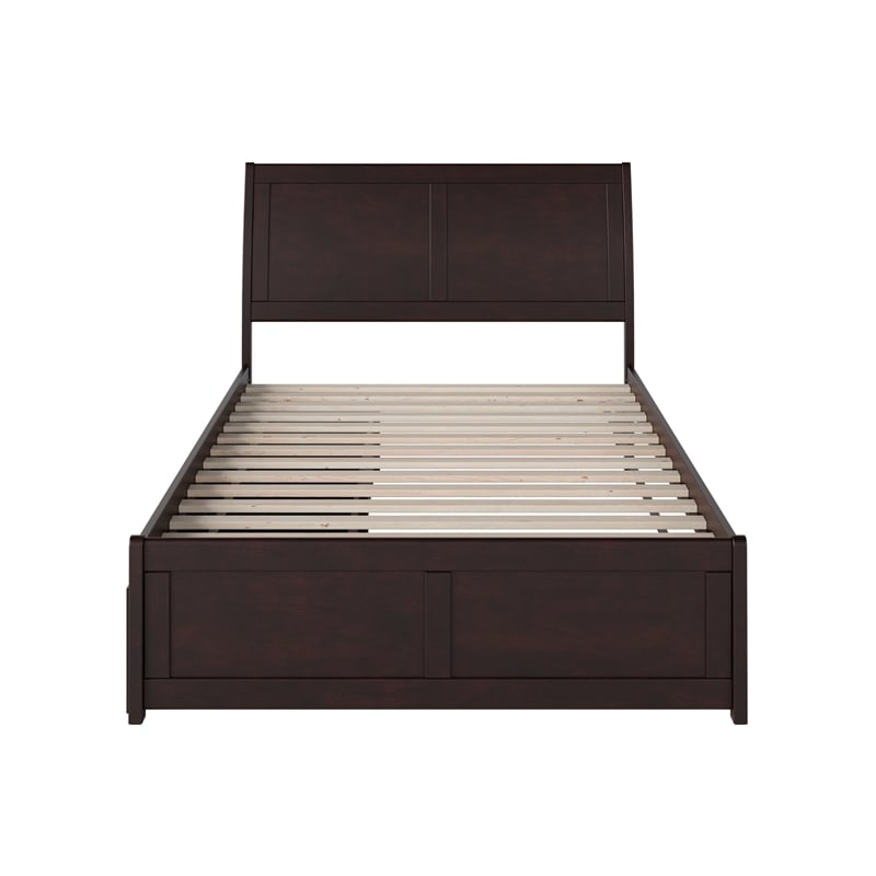 Leo & Lacey Full Storage Wood Platform Bed with Footboard in Espresso