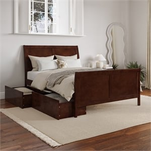 Leo & Lacey Full Storage Wood Platform Bed with Matching Footboard in Walnut