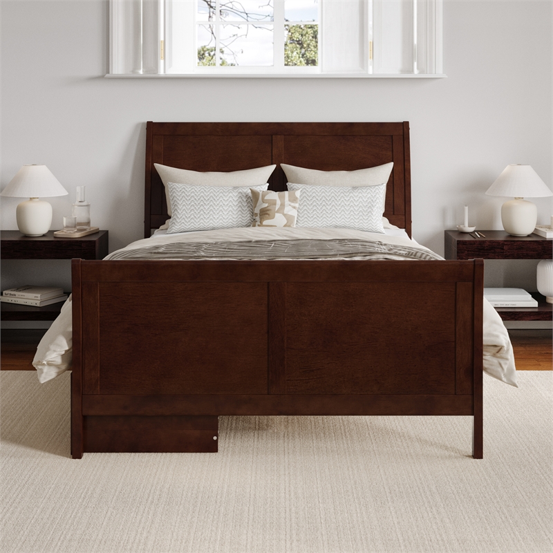 Leo & Lacey Full Storage Wood Platform Bed with Matching Footboard in Walnut