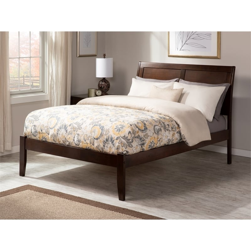 Leo & Lacey Contemporary Queen Solid Wood Platform Bed in Walnut