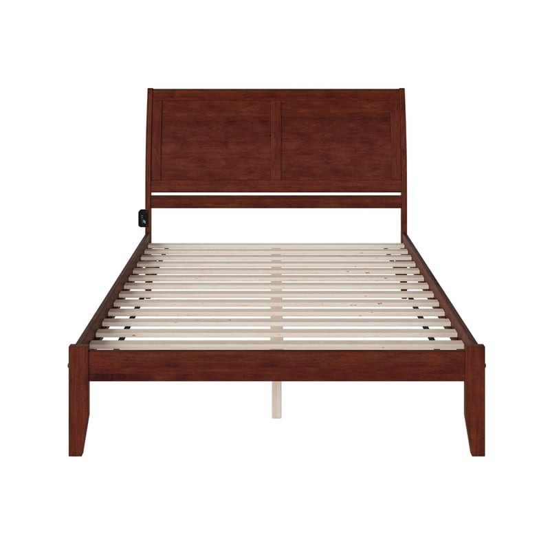 Leo & Lacey Contemporary Queen Solid Wood Platform Bed in Walnut