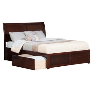 Leo & Lacey Wood King Platform Bed with Footboard and Storage Drawers in Walnut