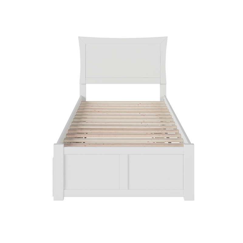 Leo & Lacey Solid Wood White Platform Bed Twin Trundle 44.25