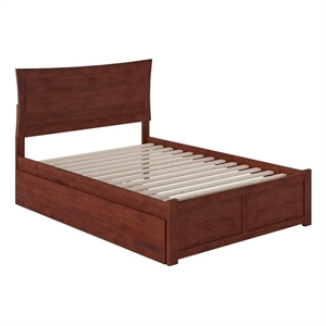Leo & Lacey Transitional Solid Wood Full Platform Bed w/ Twin Trundle in Walnut