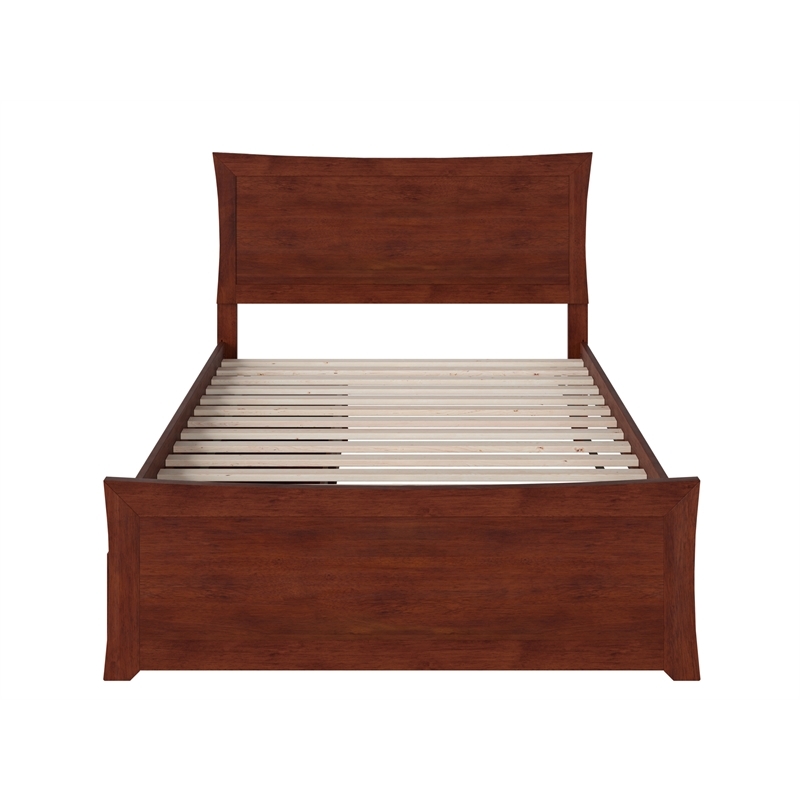 Leo & Lacey Transitional Solid Wood Urban Full Storage Platform Bed in Walnut