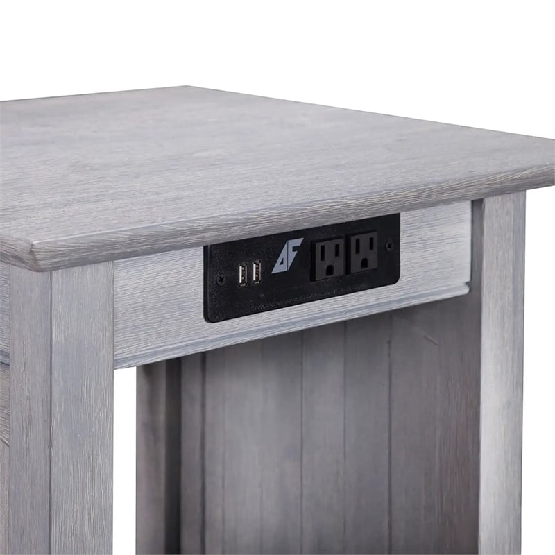 Leo & Lacey End Table with Charger in Driftwood Gray