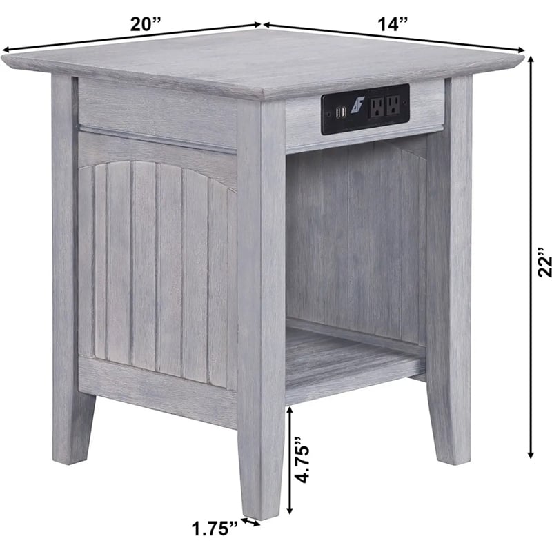 Leo & Lacey End Table with Charger in Driftwood Gray