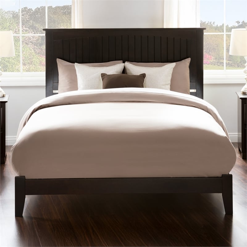 Leo & Lacey Contemporary Queen Solid Wood Foundation Bed in Espresso