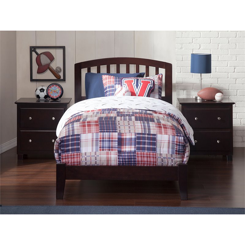 Leo & Lacey Contemporary Twin XL Solid Wood Foundation Bed in Espresso
