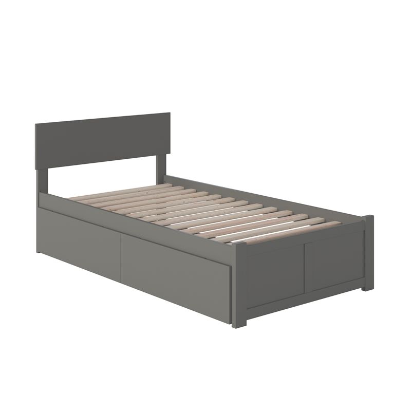 Leo & Lacey Twin Wood Platform Bed w/Footboard & Storage Drawers in Gray