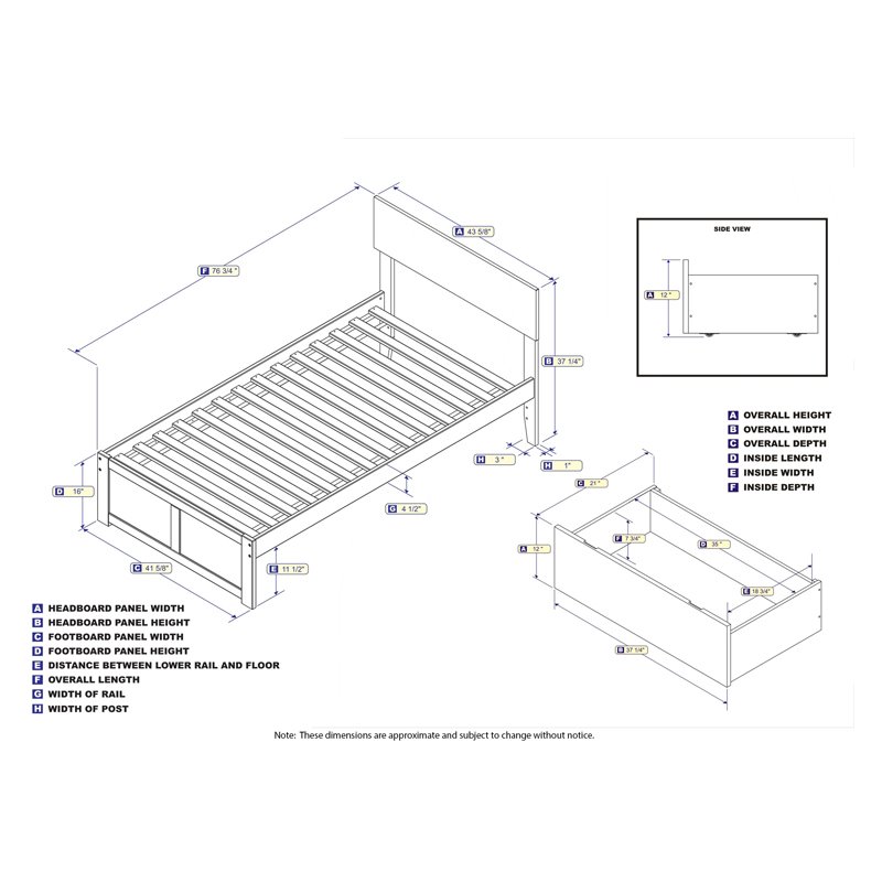 Leo & Lacey Twin Wood Platform Bed w/Footboard & Storage Drawers in Gray