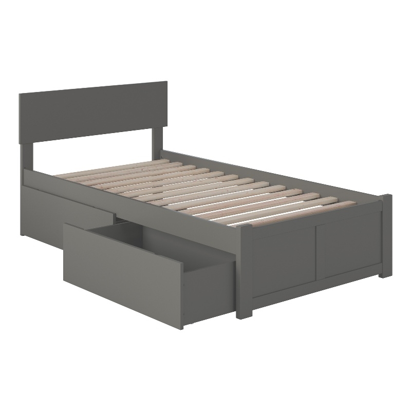 Leo & Lacey Twin Wood Platform Bed w/Footboard & Storage Drawers in Gray