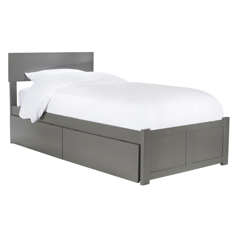 Leo & Lacey Twin Wood Platform Bed w/Footboard & Storage Drawers in Gray