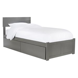 Leo & Lacey Twin Wood Platform Bed w/Footboard & Storage Drawers in Gray