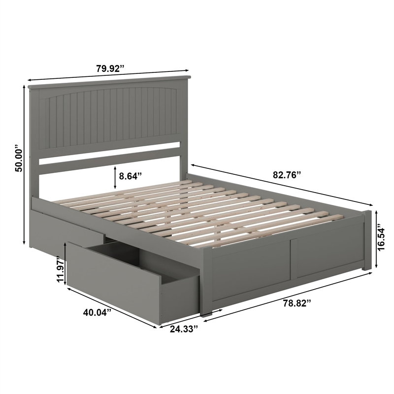 Leo & Lacey Twin XL Wood Platform Bed with Footboard and Storage Drawers in Grey