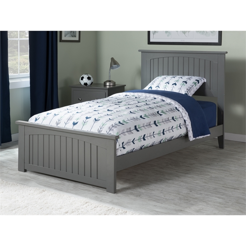 Leo & Lacey Twin XL Wood Foundation Bed with Matching Footboard in Grey