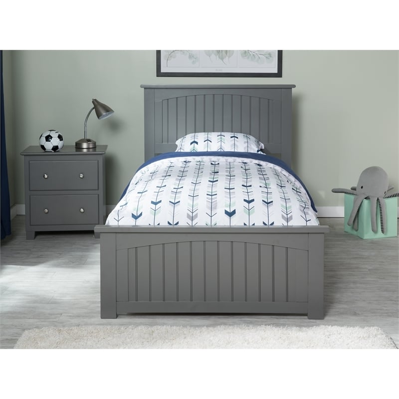 Leo & Lacey Twin XL Wood Foundation Bed with Matching Footboard in Grey