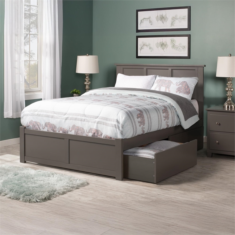 Leo & Lacey Twin XL Wood Platform Bed with Footboard and Storage Drawers in Grey