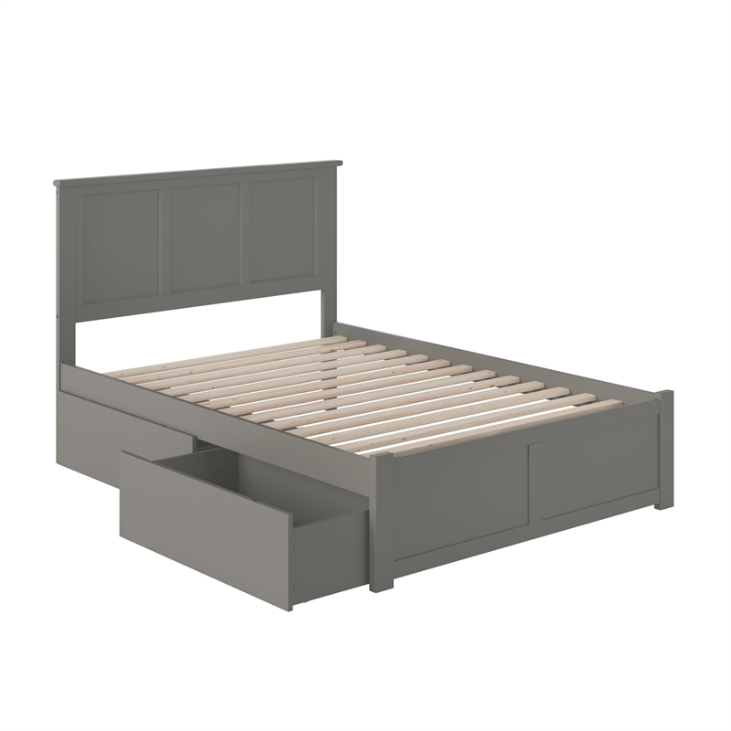 Leo & Lacey Twin XL Wood Platform Bed with Footboard and Storage Drawers in Grey