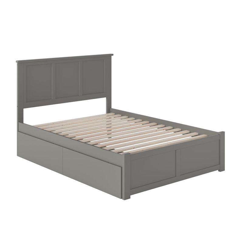 Leo & Lacey Twin XL Wood Platform Bed with Footboard and Storage Drawers in Grey