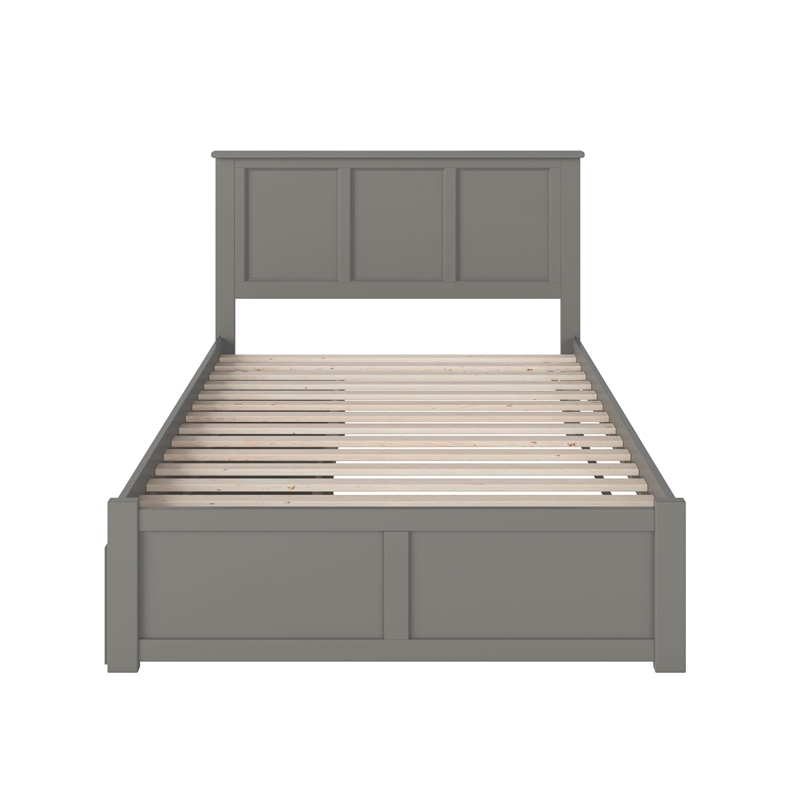 Leo & Lacey Twin XL Wood Platform Bed with Footboard and Storage Drawers in Grey