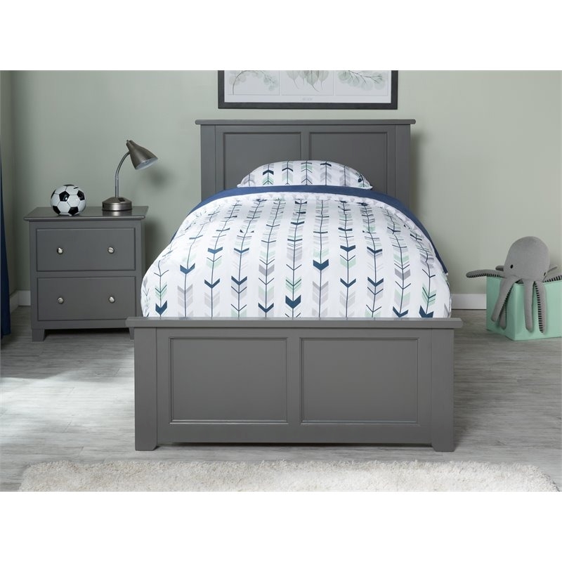 Leo & Lacey Twin XL Platform Bed with Footboard & Storage Drawers in Grey