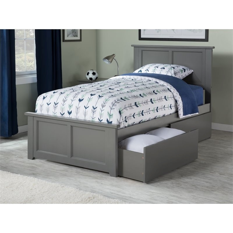 Leo & Lacey Twin XL Platform Bed with Footboard & Storage Drawers in Grey