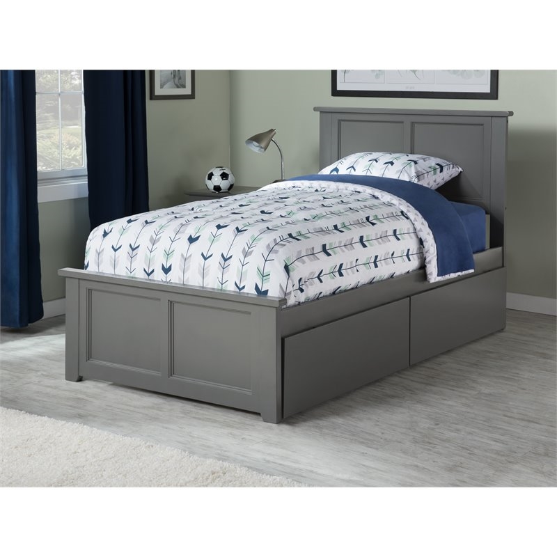 Leo & Lacey Twin XL Platform Bed with Footboard & Storage Drawers in Grey
