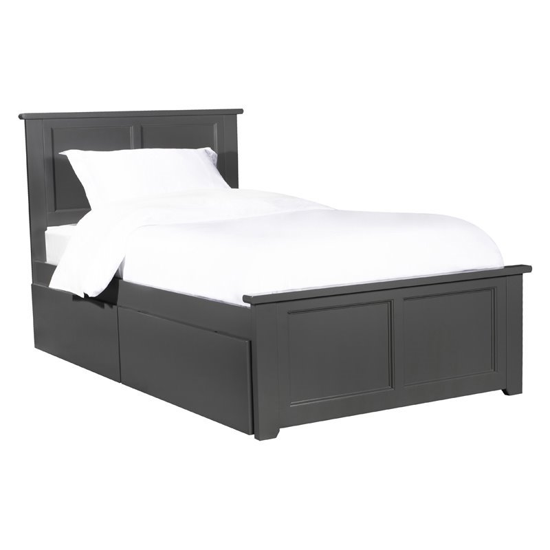 Leo & Lacey Twin XL Platform Bed with Footboard & Storage Drawers in Grey