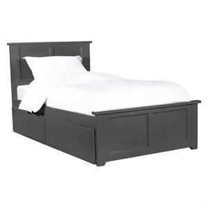 Leo & Lacey Twin XL Platform Bed with Footboard & Storage Drawers in Grey