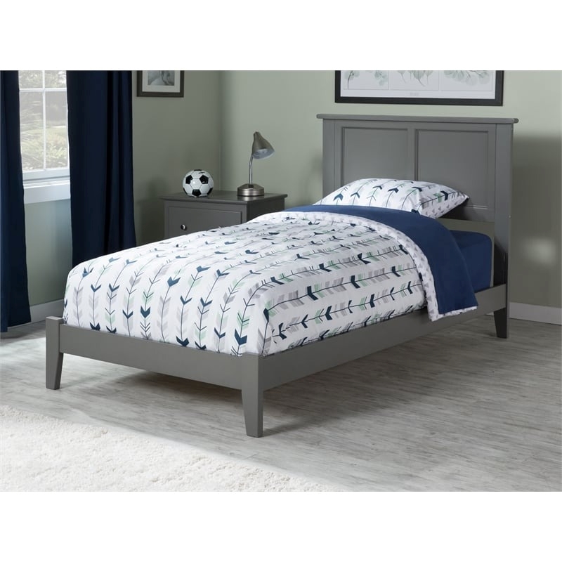 Leo & Lacey Contemporary Twin Solid Wood Foundation Bed in Grey