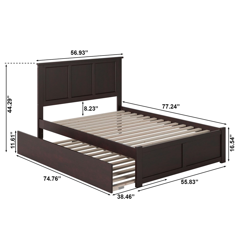 Leo & Lacey Twin Wood Platform Bed with Footboard and Twin Trundle in Grey