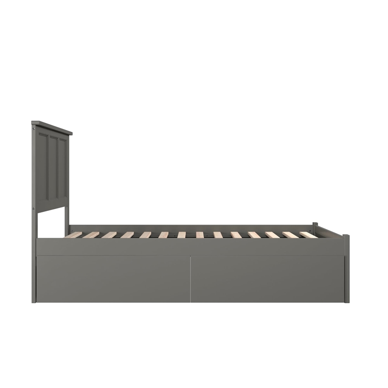 Leo & Lacey Twin Wood Platform Bed with Footboard & Storage Drawers in Grey