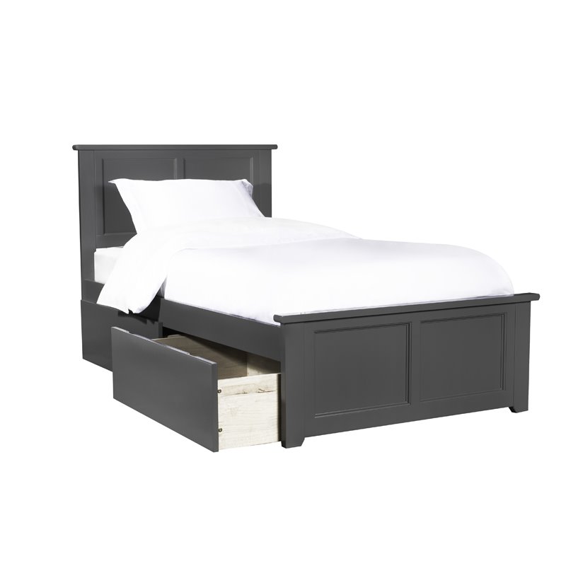 Leo & Lacey Twin Platform Bed with Matching Footboard & Storage Drawers in Grey
