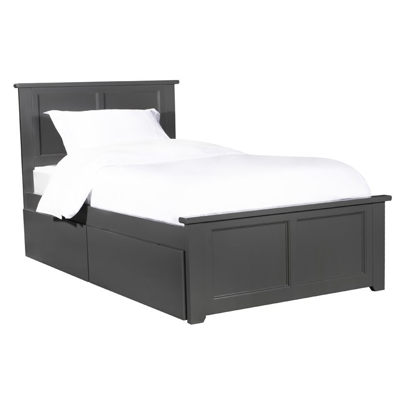 Leo & Lacey Twin Platform Bed with Matching Footboard & Storage Drawers in Grey