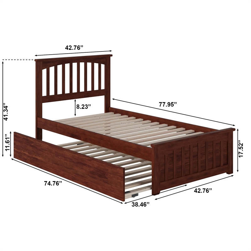 Leo & Lacey Twin Wood Platform Bed with Matching Footboard & Twin Trundle - Grey