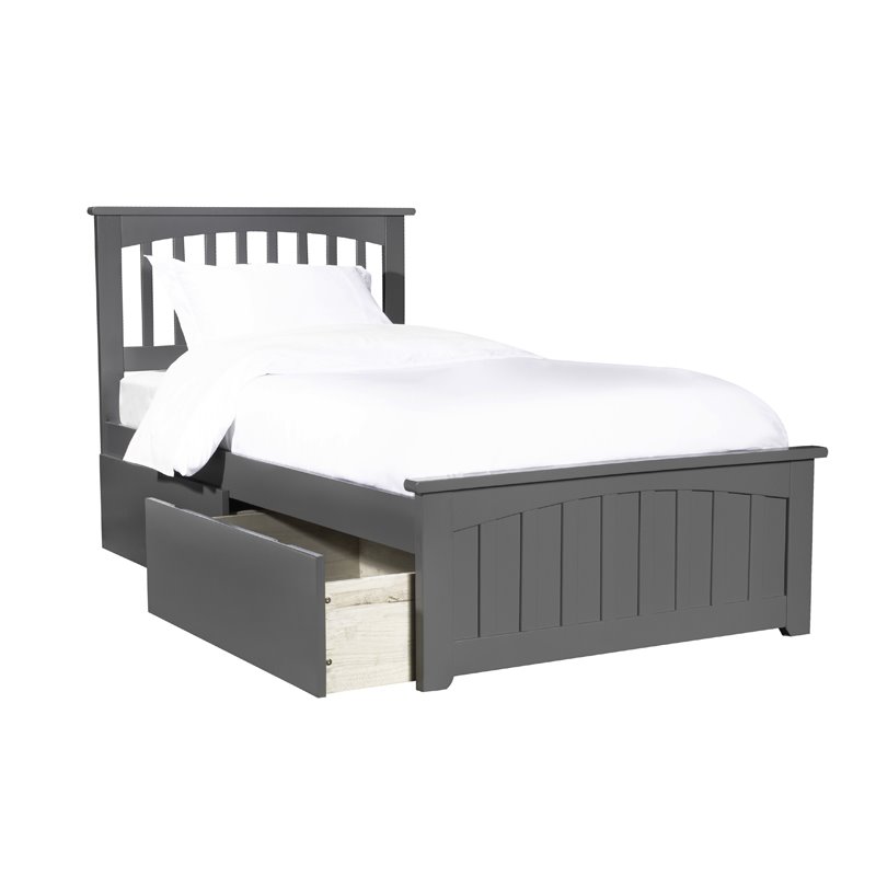 Leo & Lacey Twin Platform Bed with Matching Footboard & Storage Drawers in Grey