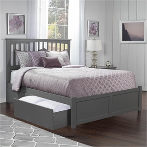 Leo & Lacey Queen Wood Platform Bed with Footboard and Storage Drawers in Grey
