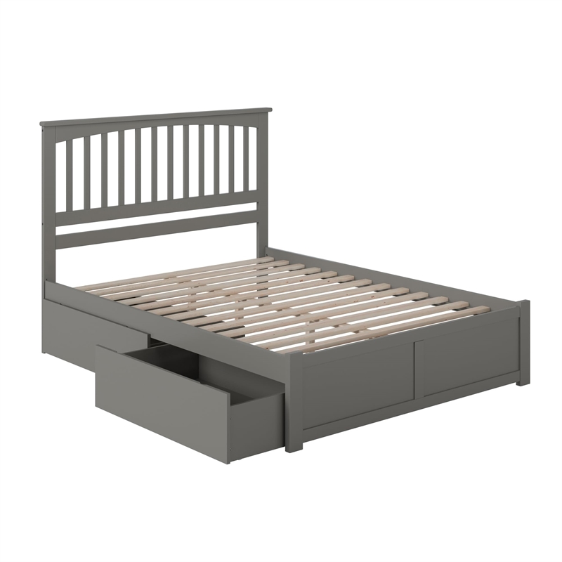 Leo & Lacey Queen Wood Platform Bed with Footboard and Storage Drawers in Grey