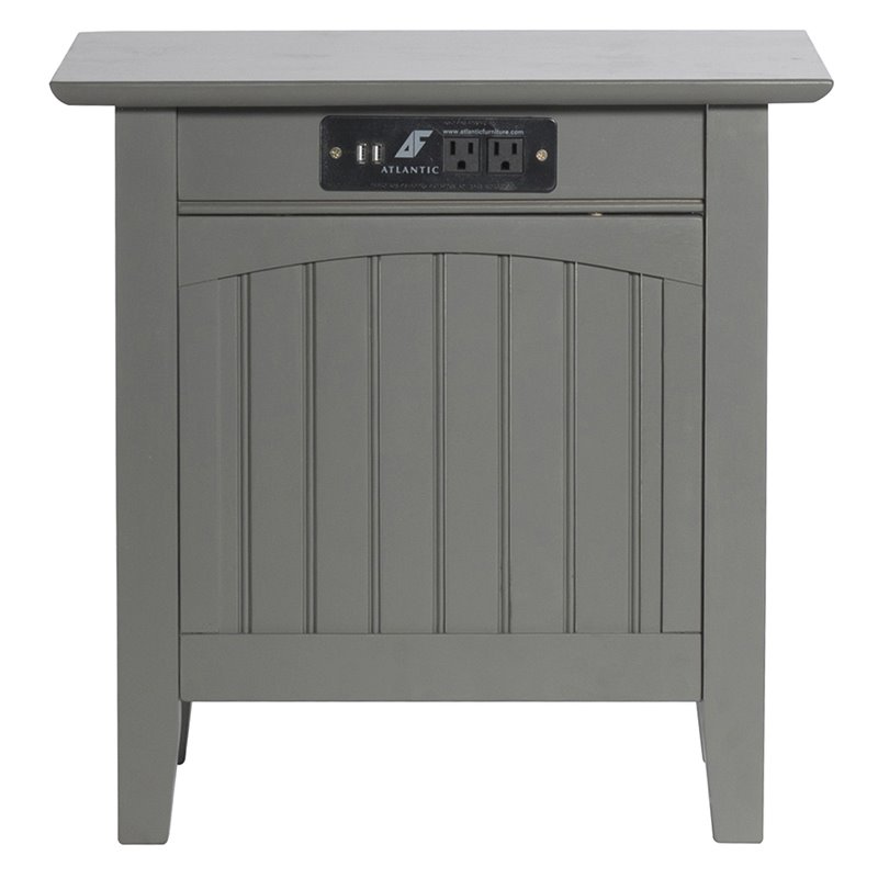 Leo & Lacey Traditional Wood Side Table with Charger in Gray