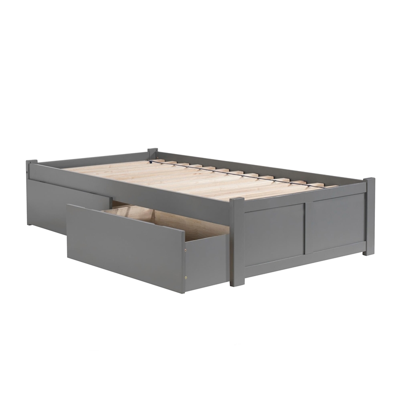 Leo & Lacey 2-Drawer Solid Wood Twin XL Platform Bed w/ Footboard in Gray